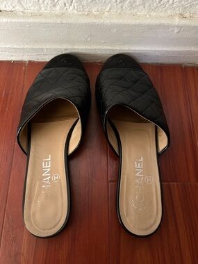 CHANEL Black Quilted Mules